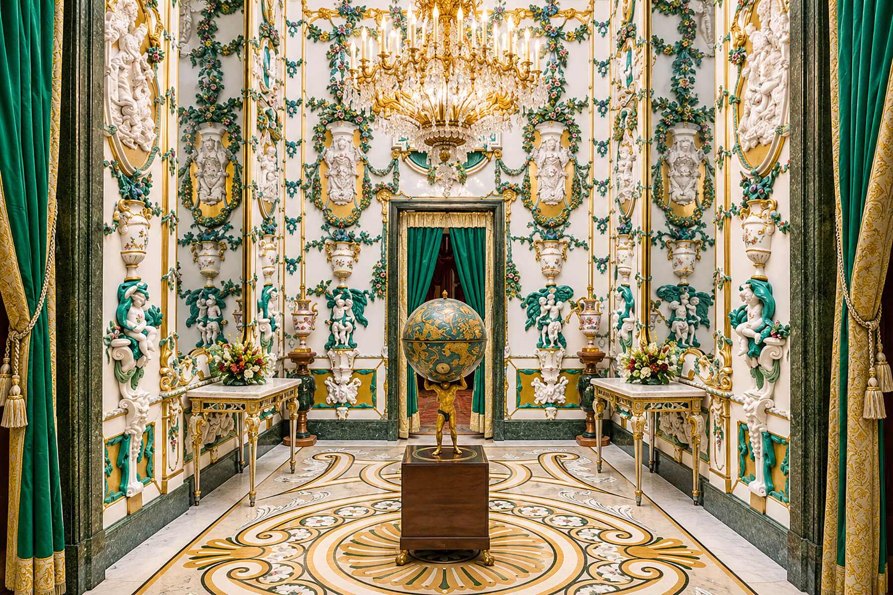 Intricate porcelain decoration in the Porcelain Room of Madrid’s Royal Palace